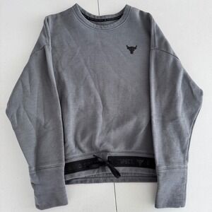 Under Armour UA Project Rock Womens Gray Crewneck Fleece Sweatshirt Size Small